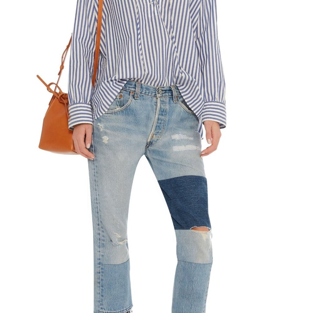 Nili Lotan Patchwork Cropped Jeans Reworked Denim Panel Designer